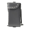 Milwaukee Leather SH582 black studded PVC sissy bar motorcycle bag mounted on a bike, showing its compact design and studded detailing.