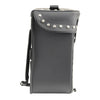 Milwaukee Leather SH582 black studded PVC sissy bar motorcycle bag mounted on a bike, showcasing durable biker bag design.