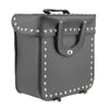 Milwaukee Leather black PVC sissy bar motorcycle bag with studded design, suitable for biker bags and motorcycle storage.