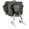 Milwaukee Leather SH583 large black PVC motorcycle sissy bar bag with carrying handle, mounted on a bike for storage.