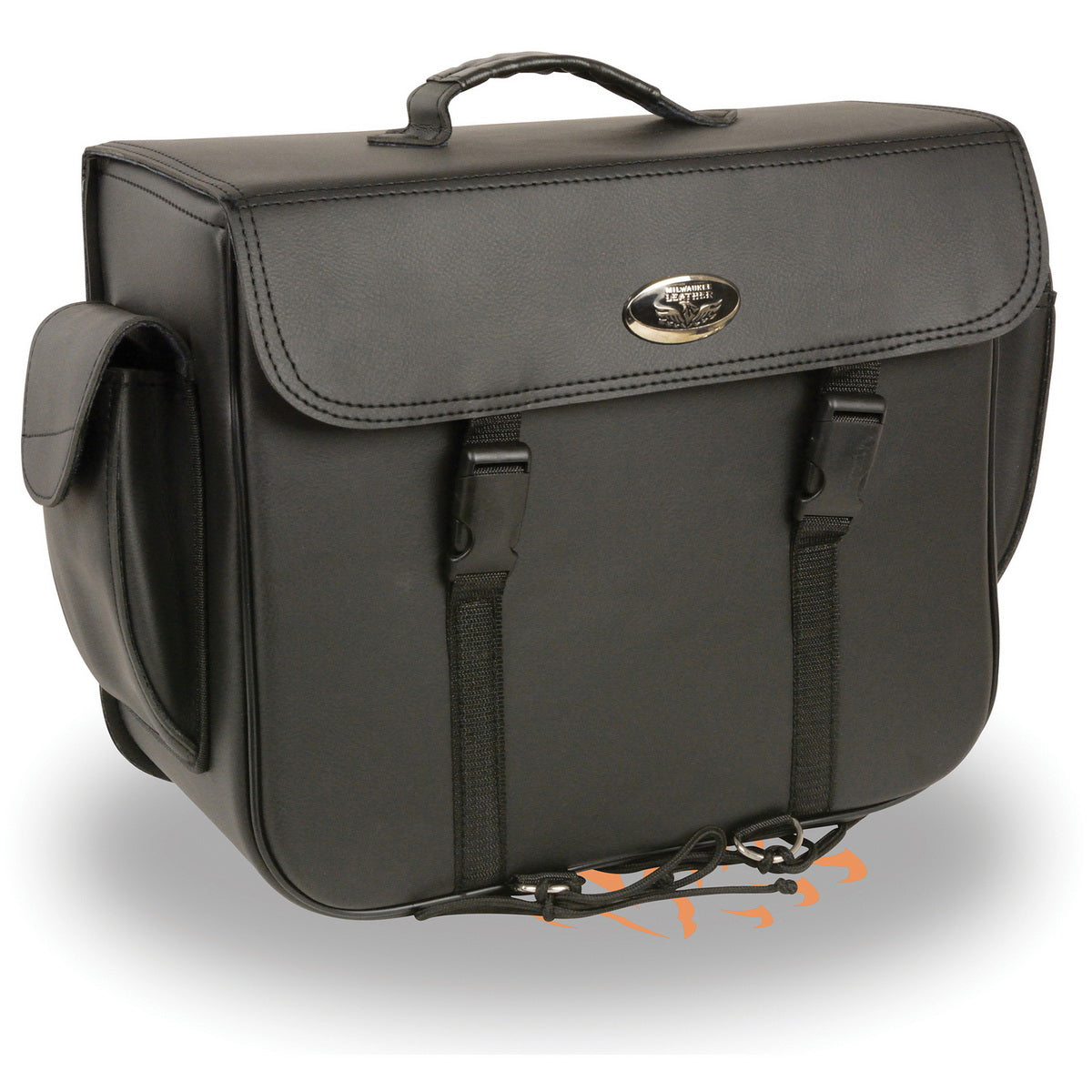 Milwaukee Leather black PVC motorcycle sissy bar bag with carrying handle, designed for bikers and motorcycle touring.
