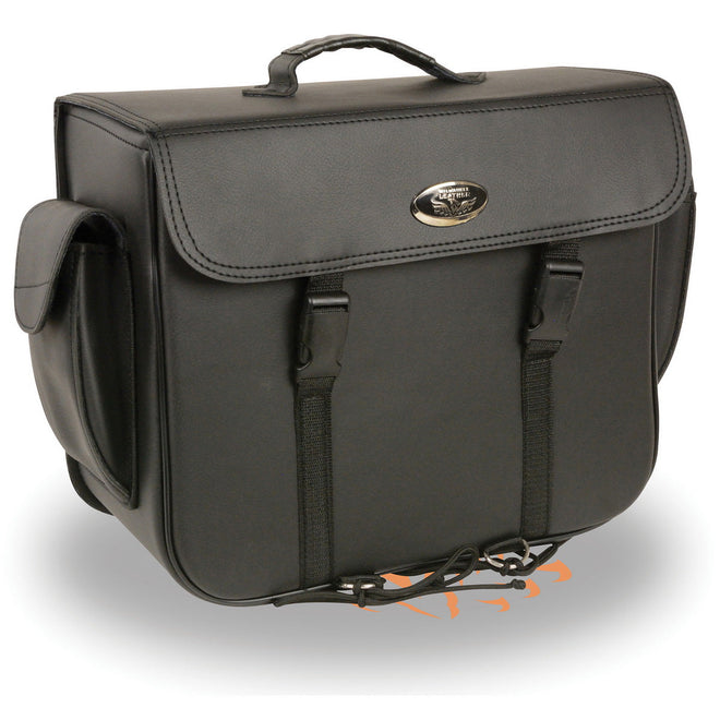 Milwaukee Leather black PVC motorcycle sissy bar bag with carrying handle, designed for bikers and motorcycle touring.