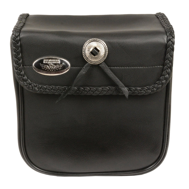 Milwaukee Leather SH590 black small PVC motorcycle sissy bar bag with braided design, suitable for biker accessories and luggage.