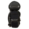 Milwaukee Leather SH602BAG medium black textile and PVC touring sissy bar motorcycle bag with two-piece design, mounted on a motorcycle.