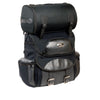 Milwaukee Leather SH602BAG black textile and PVC touring sissy bar motorcycle bag with two compartments on a motorcycle.