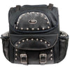 Milwaukee Leather SH602S black textile two-piece touring sissy bar motorcycle bag with studded design, designed for bikers.