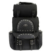 Milwaukee Leather SH605S black studded textile and PVC two-piece touring sissy bar motorcycle bag for bikers.