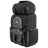 Milwaukee Leather SH605S large black studded textile and PVC touring sissy bar motorcycle bag with multiple compartments.
