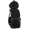 Milwaukee Leather SH605S black studded textile and PVC 2-piece touring sissy bar motorcycle bag on a motorcycle.