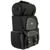 Milwaukee Leather SH605S large black studded textile and PVC touring sissy bar motorcycle bag with multiple compartments and sturdy design.