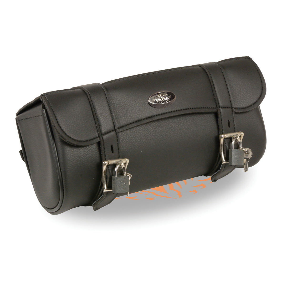Milwaukee Leather black PVC large tool bag with key locks, designed for carrying tools and accessories securely.