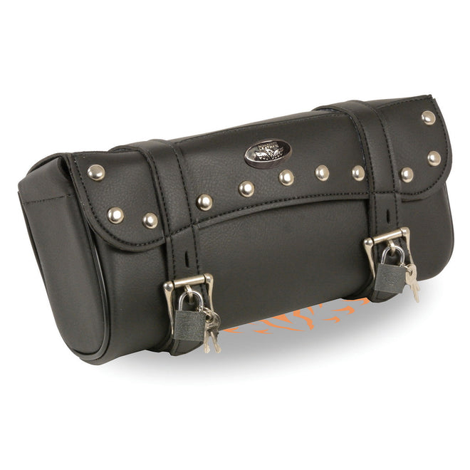 Milwaukee Leather SH615S black PVC large studded tool bag with key locks, designed for secure storage and easy access.