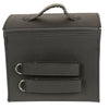 Milwaukee Leather SH618 black PVC sissy bar motorcycle bag attached to a bike, showcasing durable biker bag with secure straps.