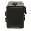 Milwaukee Leather SH618S black studded PVC motorcycle sissy bar bag for bikers, with straps and storage compartments attached to a motorcycle