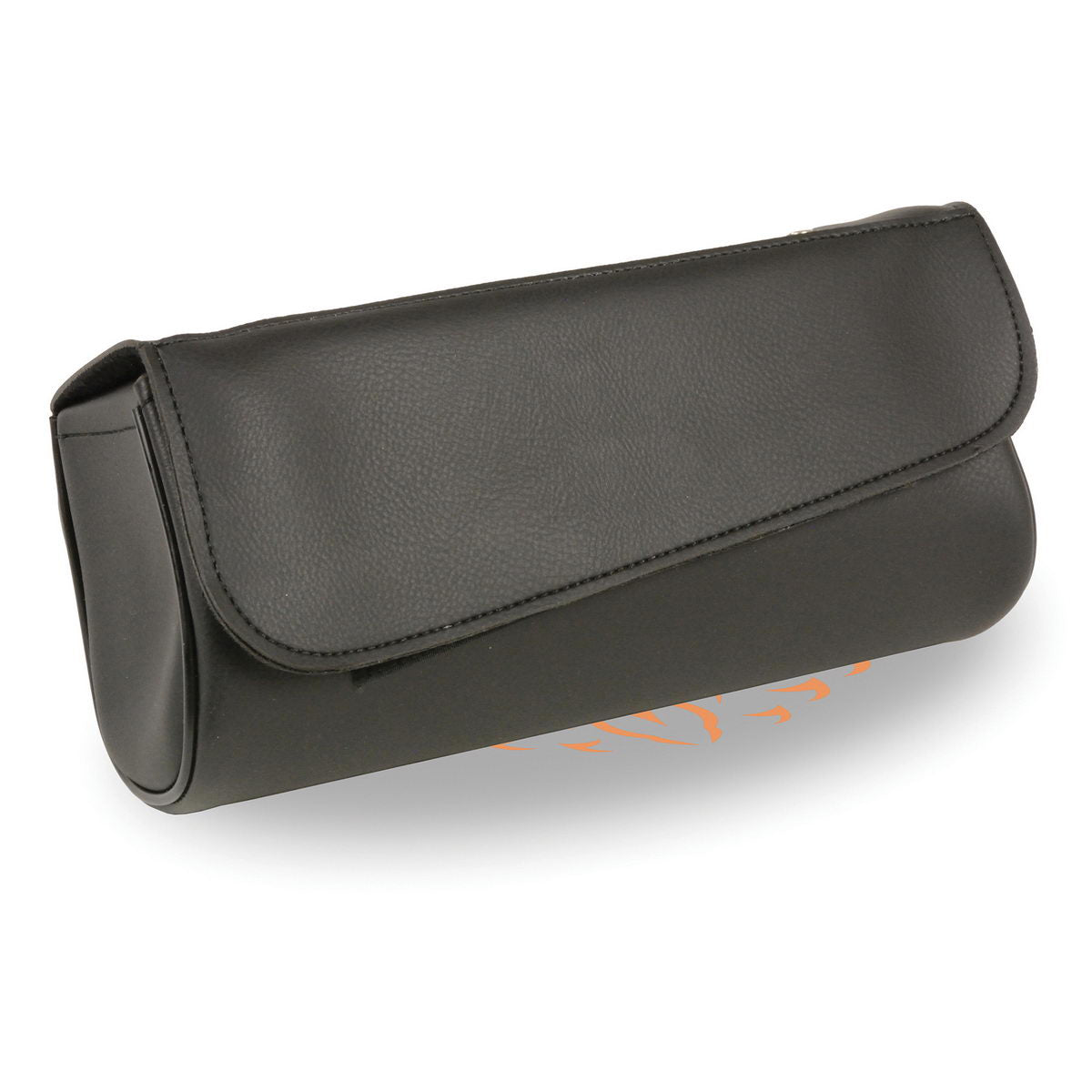 Milwaukee Leather SH622 black PVC large angled flap tool bag with Velcro closure, designed for clip, thigh, and fan bag use.