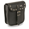 Milwaukee Leather SH628 black small studded PVC sissy bar motorcycle bag attached to a motorcycle's rear.