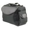 Milwaukee Leather SH630 black textile motorcycle sissy bar duffle bag mounted on a bike's sissy bar.