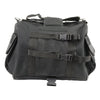 Milwaukee Leather SH630 black textile motorcycle sissy bar duffle bag attached to a bike's sissy bar for touring and storage.