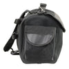 Milwaukee Leather SH630 black textile motorcycle sissy bar duffle bag with straps and zippers on a bike seat.