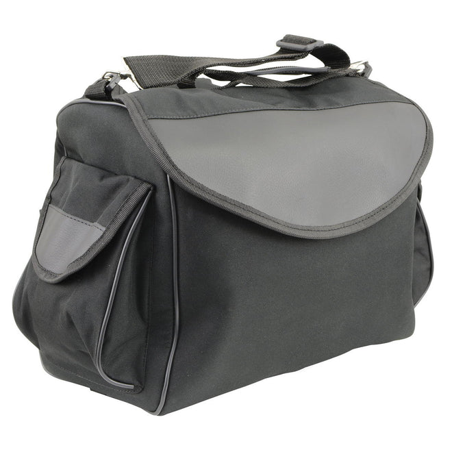Milwaukee Leather SH630 black textile motorcycle sissy bar duffle bag with straps and handles, designed for biker bags.