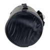 Milwaukee Leather SH631 black PVC motorcycle sissy bar duffle bag for bikers, shown attached to a motorcycle sissy bar.