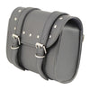 Milwaukee Leather black PVC double buckle studded motorcycle tool bag with clip and thigh strap for secure attachment.