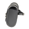 Milwaukee Leather black PVC double buckle studded motorcycle tool bag with clip, thigh, fan, and bag features.