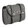 Milwaukee Leather black PVC double buckle studded motorcycle tool bag with clip and thigh attachment for secure riding storage.