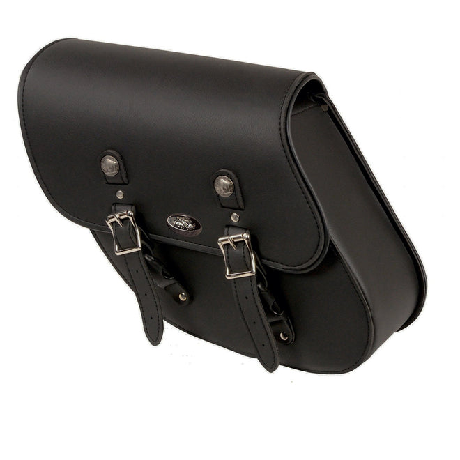 Milwaukee Leather SH638 black PVC motorcycle left side swing arm bag for bikers, medium size with durable design and secure attachment.