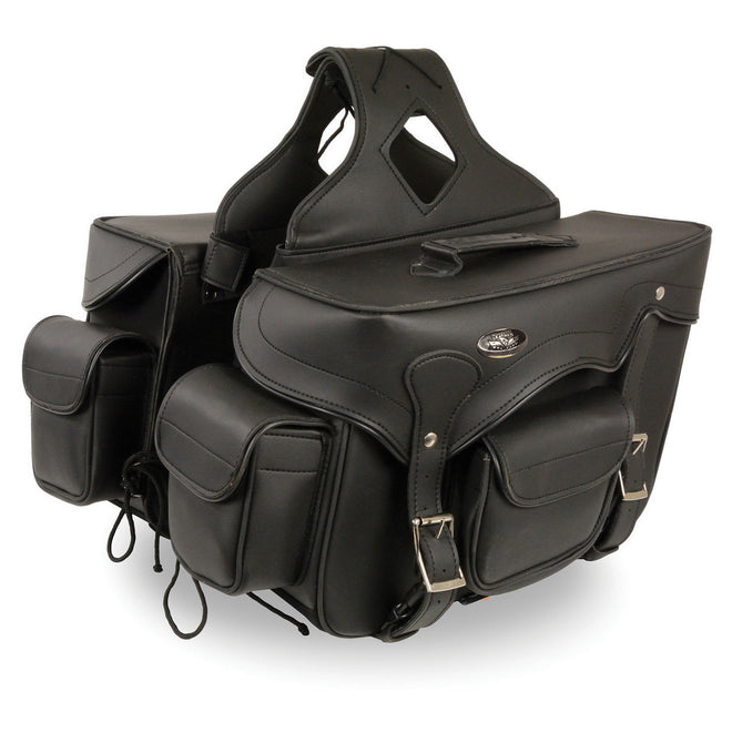 Milwaukee Leather SH66602 zip-off double pocket PVC motorcycle saddlebags with reflective detailing for biker bags.