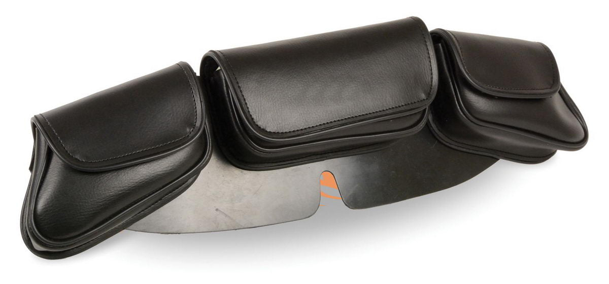 Milwaukee Leather SH67104 black triple pocket PVC travel windshield bag with clip and thigh straps, designed for motorcycle riding.