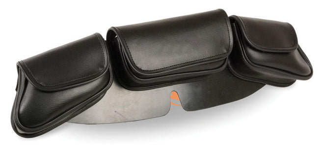 Milwaukee Leather SH67104 black triple pocket PVC travel windshield bag with clip and thigh straps, designed for motorcycle riding.