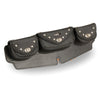 Milwaukee Leather SH671 black large studded windshield mount bag with triple pockets and turn clasps, designed for motorcycle use.