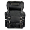 Milwaukee Leather SH680 black textile motorcycle sissy bar travel bag attached to bike's sissy bar for convenient storage.