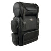 Milwaukee Leather SH680 large black textile motorcycle sissy bar travel bag with straps and buckles mounted on a bike.
