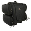 Milwaukee Leather SH681 medium black textile motorcycle sissy bar bag with sturdy straps, designed for touring bikes.