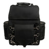 Milwaukee Leather SH682 black motorcycle textile sissy bar travel bag mounted on a bike, designed for biker gear storage.