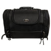 Milwaukee Leather SH684 black textile motorcycle sissy bar bag with reflective piping, designed for biker bags and motorcycle travel.