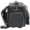 Milwaukee Leather SH685 black motorcycle sissy bar bag with textile design, mounted on a bike for biker gear storage.