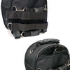 Milwaukee Leather SH687 black textile motorcycle helmet backpack and sissy bar bag for bikers, shown from multiple angles.