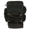 Milwaukee Leather SH688 large black nylon sissy bar motorcycle bag with luggage handle and adjustable straps attached to bike.