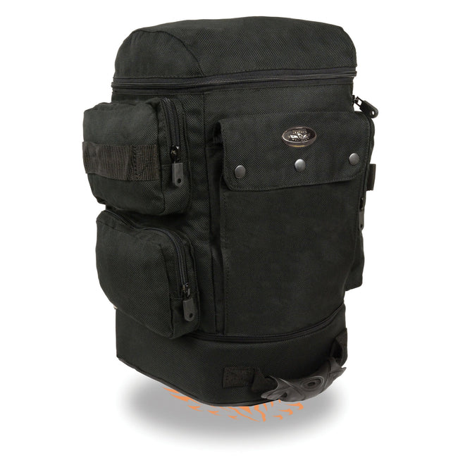Milwaukee Leather SH688 black nylon sissy bar motorcycle bag with luggage handle, large size, designed for biker bags.