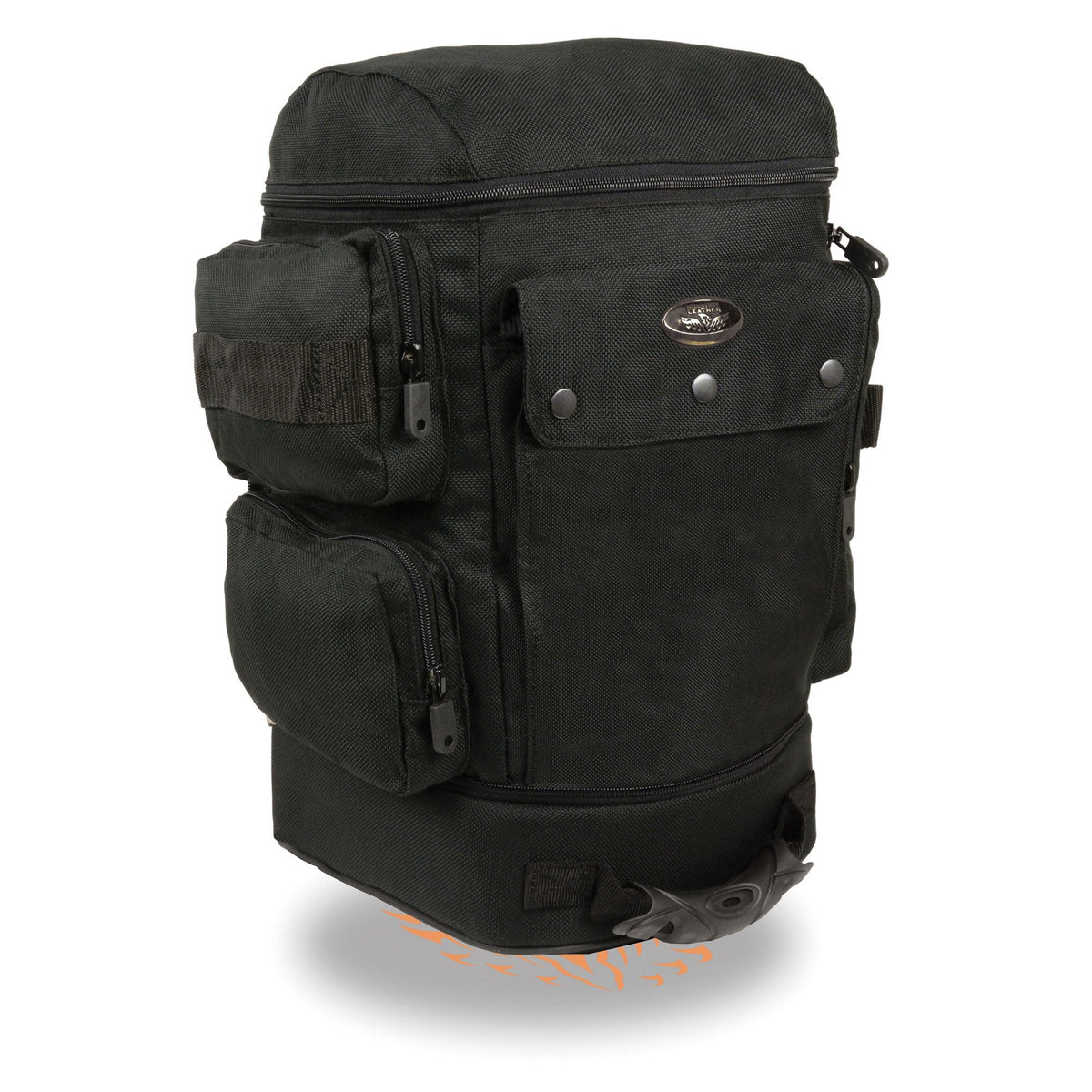 Milwaukee Leather SH688 large black nylon motorcycle sissy bar bag with luggage handle and adjustable straps.