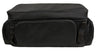 Milwaukee Leather SH695 large black textile squared motorcycle sissy bar rack bag mounted on a motorcycle backrest.