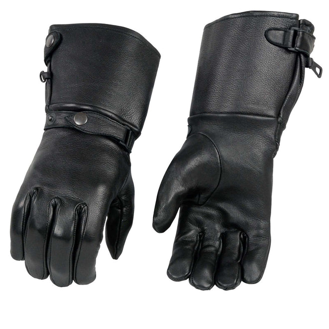 Milwaukee Leather SH857 men's deerskin motorcycle gloves with long cuffs, snap closure, thermal lining, designed for riding comfort.