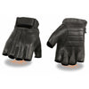 Milwaukee Leather men's black leather gel padded palm fingerless motorcycle gloves with welted USA deerskin details.