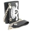 Milwaukee Leather men's 4-inch skeleton teeth tri-fold leather wallet with anti-theft stainless steel chain on a plain background.