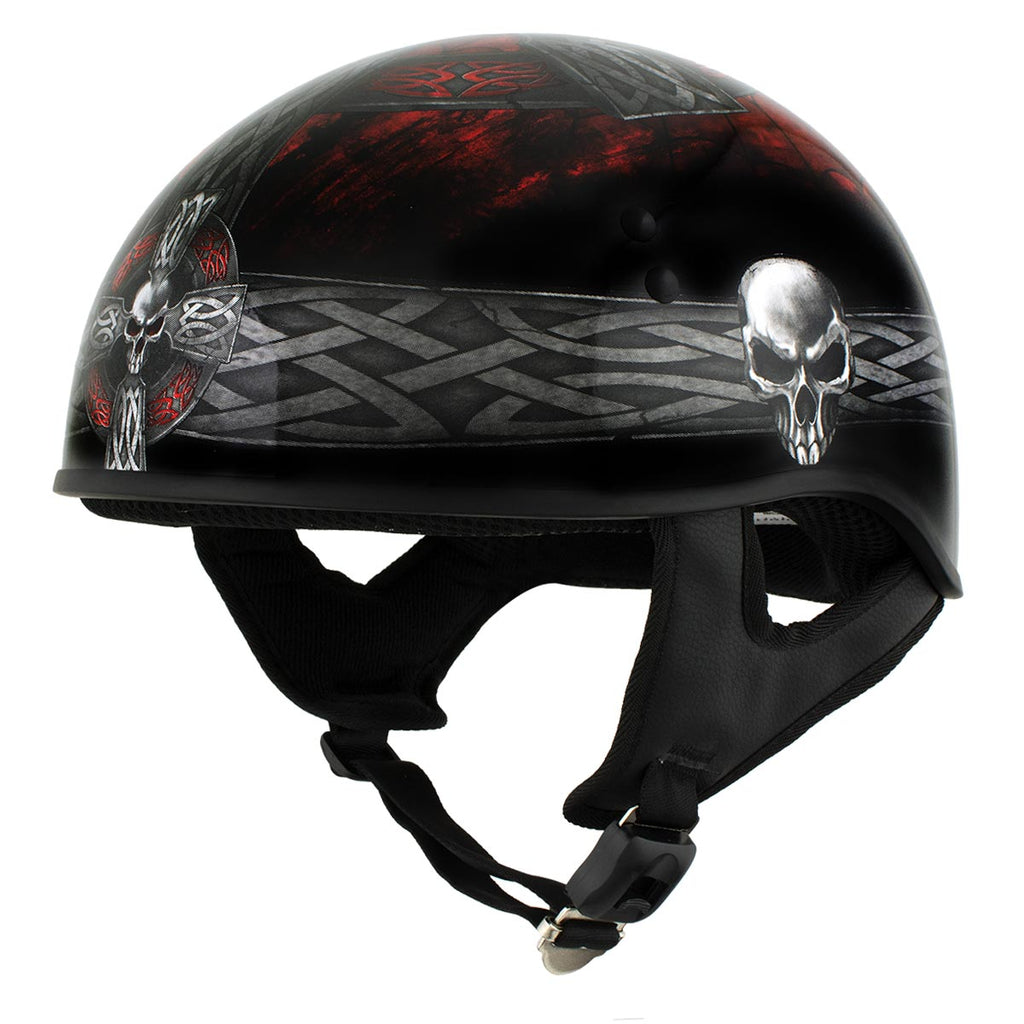 HLD1008 Black 'Celtic Cross' Motorcycle DOT Approved Skull Cap Half He– HighwayLeather