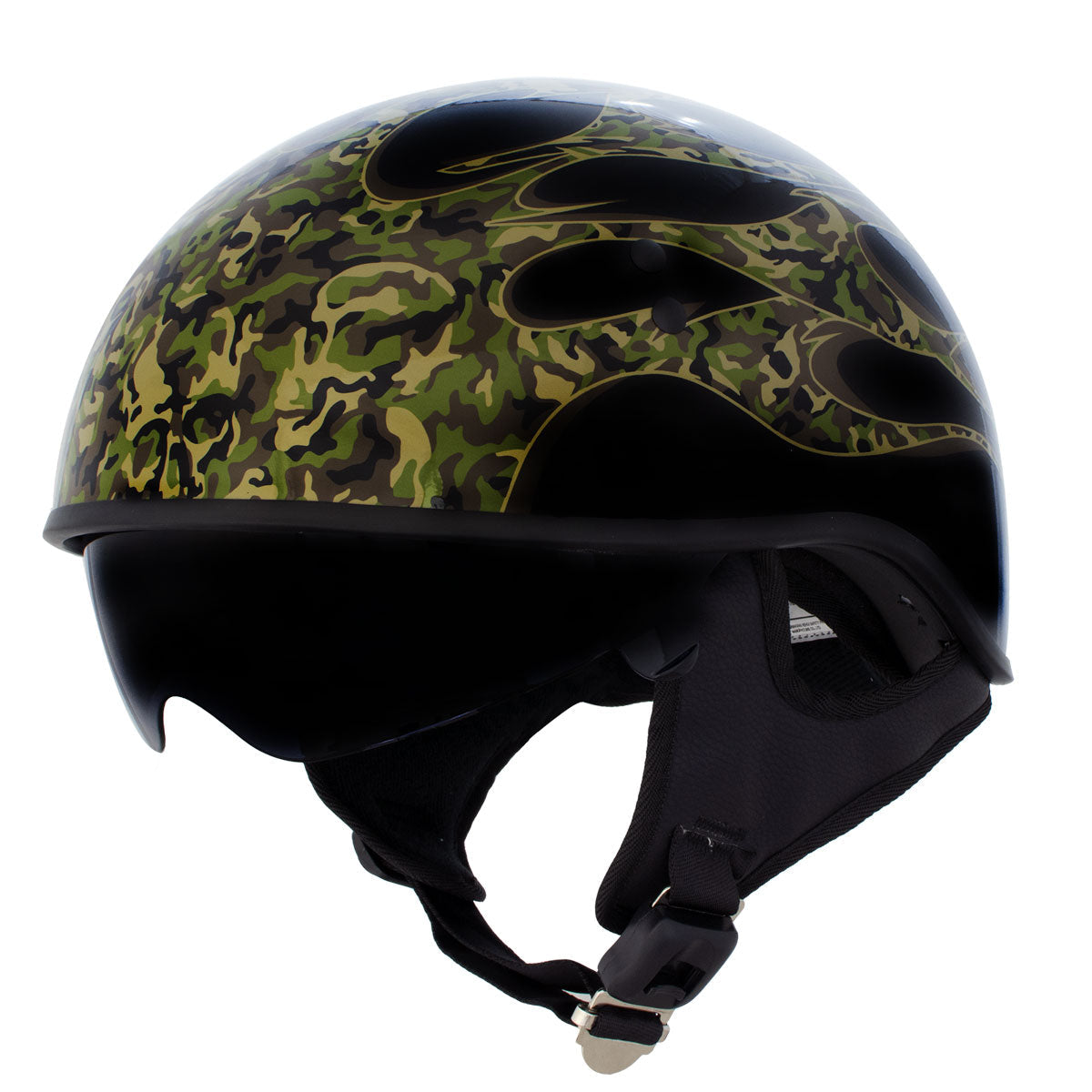 flaming skull motorcycle helmet Hot Leathers HLD1047 Gloss Black 'Camo Flames' Advanced DOT Skull Half with Drop Down Tinted Visor HJC i50 Solid Helmet Cribs Color:BUBBLE GUM