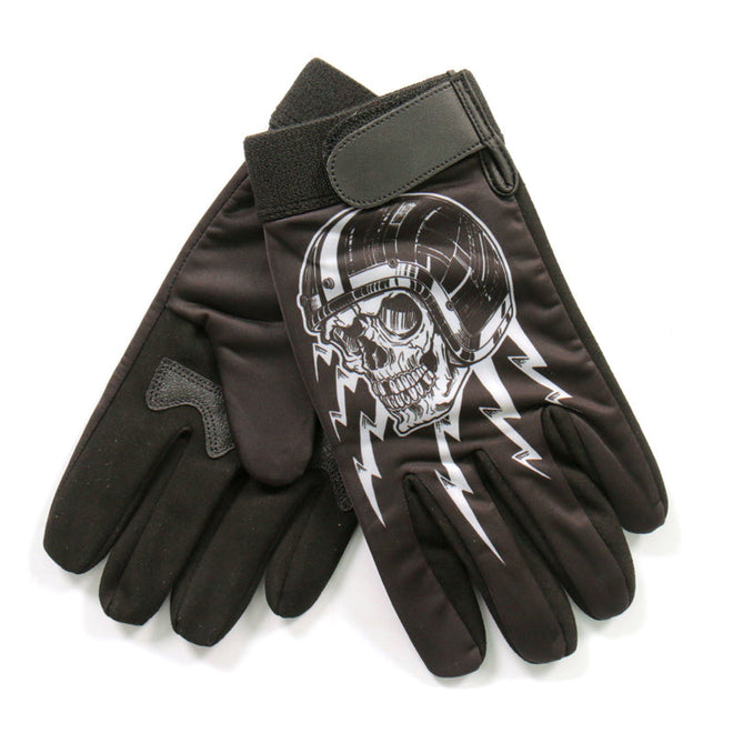 Hot Leathers GVM3005 skull mechanics glove featuring a sublimated 3/4 skull design, durable leather construction for motorcycle riding